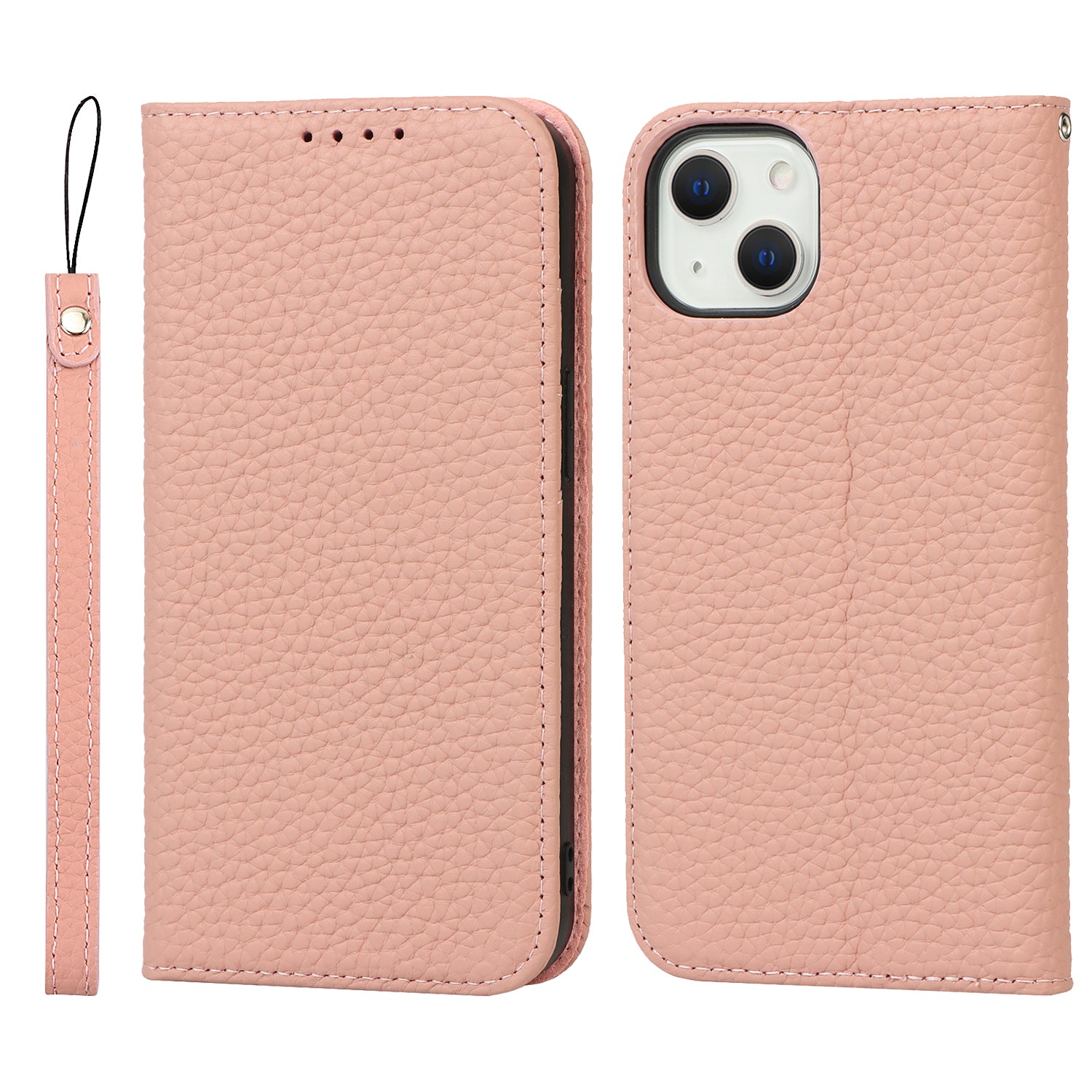 Drop-proof Phone Case for iPhone 14, Genuine Leather Litchi Texture Cell Phone Cover Wallet Stand - Khaki Drop-proof Phone Case for iPhone 14, Genuine Leather Litchi Texture Cell Phone Cover Wallet Stand - Khaki